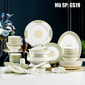 Mua Bộ bát ăn cơm 56 món chất SỨ XƯƠNG Giang Tây cao cấp - Sứ mỏng nhẹ nhưng cứng và trong  cách nhiệt tốt GS19