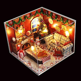 Mô Hình Nhà Gỗ Giáng Sinh Vui Vẻ (Tặng Mica chắn Bụi + Keo)