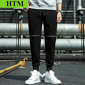 Quần Thể Thao Nam Dáng Kiểu Thời Trang Có Khóa Kéo Ngay Đầu Gối Mẫu Mới Cá Tính Hot Trend HTM FASHION - Đen