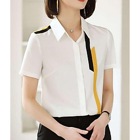 Áo Sơ Mi Nữ Màu Trắng Ngắn Tay Viền Vàng Mẫu TE01 Thời Trang Top Fashion Shop Cao Cấp