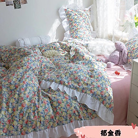 Set chăn ga gối cotton lụa phối bèo ren công chúa - - hàng loại 1