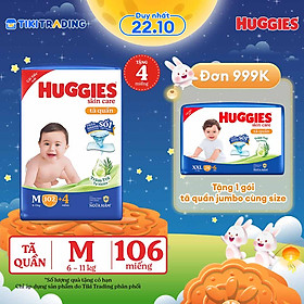 Tã/bỉm quần Huggies Skin Care Mega Jumbo M102+4 miếng với tràm trà dịu da