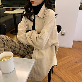 Áo Sơ Mi Nhung Gân Tăm Phong Cách Retro Hàn Quốc Form Rộng Unisex Nam Nữ Ulzzang