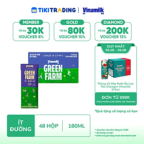 Thùng 48 Hộp Sữa Tươi Tiệt Trùng Vinamilk Green Farm Rất ít đường - Lốc 4 Hộp 180ml