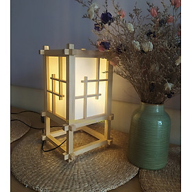 Mua Đèn gỗ shoji deco phòng trà  phòng thiền  phong cách Nhật Bản  để bàn  gỗ tự nhiên và shoji Nhật Bản  kt 20*20*40cm gồm bóng đèn led ánh sáng vàng