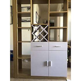Kệ - Tủ rượu trang trí kiêm vách ngăn phòng khách kiêm tủ giày dép; cao 1m9 x Ngang 1m2 - Màu Trắng sồi