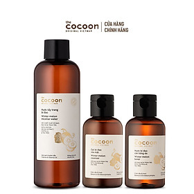 Combo làm sạch da mụn Cocoon : 1 nước tẩy trang bí đao Cocoon 500ml + 1 gel bí đao rửa mặt Cocoon 140ml + 1 nước bí đao cân bằng da 140ml