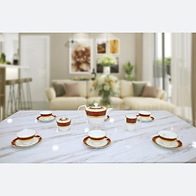 Mua Bộ trà sứ xương cao cấp NORITAKE HEMINGWAY 4733 màu đỏ  mạ vàng - Xuất xứ Nhật Bản - Hàng chính hãng