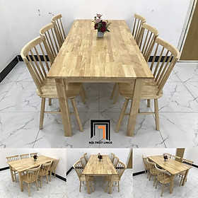 Bộ bàn ăn 6 ghế dài 1m6 pinstool 7 nan màu gỗ