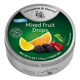 Kẹo Trái Cây Không Đường Cavendish & Harvey (175g) Sugar Free Mixed Fruit Cao Cấp Hộp Thiếc Bạc Nhập Khẩu