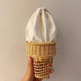 Women Girls Cute Shoulder Bag Ice Cream Shape Straw Handbag, Rattan Busket Bag Summer Beach Purse Wallet Tote Photo Props Home Decoration