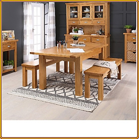 Mua Bộ bàn ghế phòng ăn gỗ sồi Tundo bàn ăn kéo giản kèm 2 băng