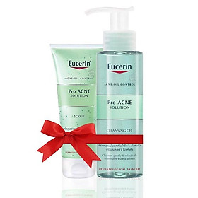 Bộ sữa rửa mặt và tẩy tế bào chết dành cho da mụn eucerin proacne solution cleansing gel 200ml