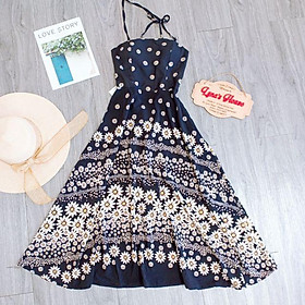 Đầm Maxi Đi Biển, Váy 2 Dây Hoa Cúc Hở Lưng Có Mút Ngực LH78