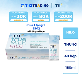 Thùng 48 hộp sữa tươi tiệt trùng TH True Milk  HILO vị tự nhiên 180ml