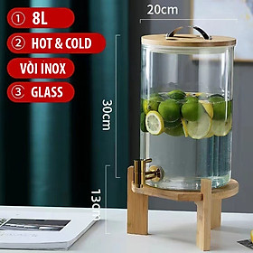 Mua Bình nước thuỷ tinh chịu nhiệt cao cấp  vòi inox có bao gồm chân đế gỗ  bình ngâm hoa quả đế gỗ