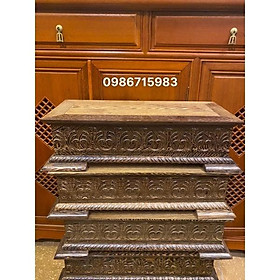 Đế chữ nhật trạm hoa lá tây gỗ mun đuôi công 50x23 cao 14cm