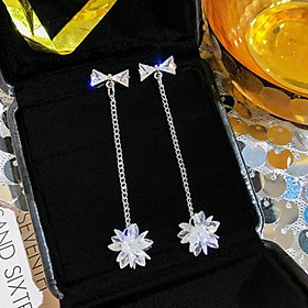 Khuyên tai nơ đá dáng dài bông hoa pha lê thời trang nữ