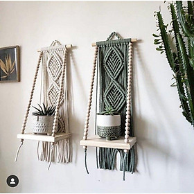 Kệ gỗ macramé treo tường 1 tầng