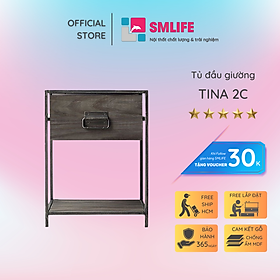 Mua Tủ đầu giường decor sang trọng SMLIFE Tina 2C | D46 0 x R46 0 x C61 3cm | gỗ thông và thép tĩnh điện