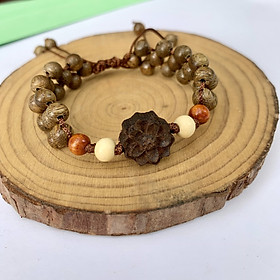 Vòng tay gỗ trầm hương mix Hoa sen (BH697) An Yên - Thịnh Vượng - Trầm Tốc Việt - Bracelet of HAHANCO