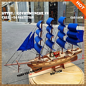 Mua  Dài 77cm  Mô hình tàu thuyền gỗ France II trang trí nhà cửa quà tặng tân gia - Thân tàu 60cm - Buồm vải xanh - Gỗ tự nhiên