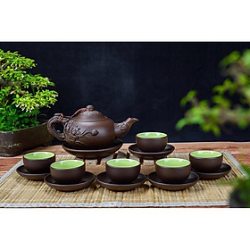 Bộ Ấm Chén Tử Sa Khắc Cành Sen