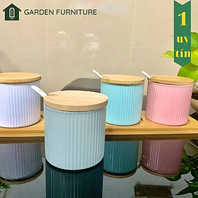 Mua Hũ đựng gia vị bằng sứ có nắp kèm muỗng sứ  lọ đựng gia vị cao cấp dung tích 300ml  phong cách vintage  sang trọng