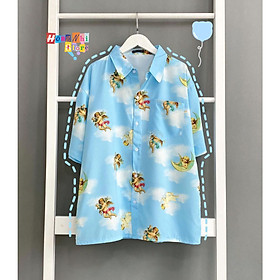 Áo Sơ Mi Hoạ Tiết Tay Lỡ Dáng Rộng, Sơ Mi Tay Lửng Unisex - MM