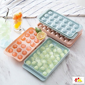 Mua Khay đá tròn 33 viên  Khuôn làm đá có nắp đậy thông minh nhựa dẻo hình viên bi 33 viên Hồng Kỳ