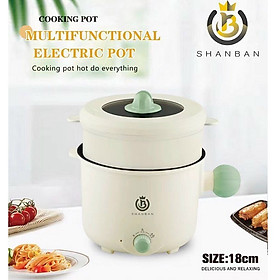 Nồi Lẩu Điện Mini Đa Năng  Tặng Kèm Giá Hấp  Dung Tích 1,8L, Chống Dính Cao Cấp, 2 Mức Nhiệt