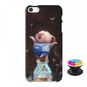 Ốp lưng nhựa dẻo dành cho iPhone 5S tặng popsocket in logo iCase - in hình Heo Con Thư Giãn