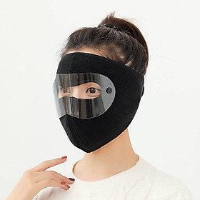 Khẩu trang ninja vải nỉ kính bảo vệ mắt dán gáy che kín tai chạy xe phượt nam nữ - khau trang ni - Đen có kính 