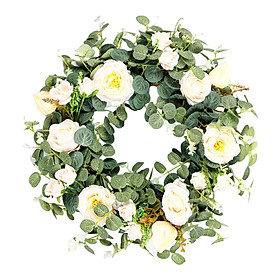 Camellia Artificial Eucalyptus Wreath Leaves Wreath for Front Door Office