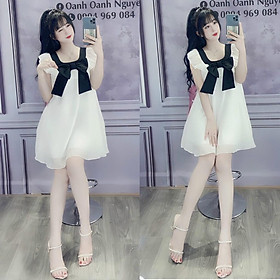 Đầm voan trắng babydoll 2 lớp đính nơ ngực siêu xinh