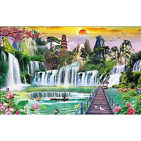 Mua Tranh dán tường 3D sơn thủy hữu tình   phong cảnh  thác nước nhận in theo kích thước yêu cầu