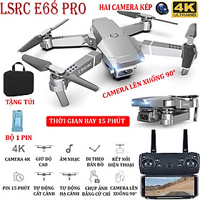 (BỘ 2 PIN + TẶNG TÚI ĐƯNG) Flycam, Flycam điều khiển Giá Rẻ, Flycam mini E68 PRO Camera 4K Hai camera kép , thời gian bay 15 phút, Động cơ mạnh mẽ camera chống rung quang học camera điều chỉnh lên xuống 90°