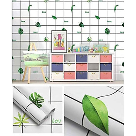 Combo 10m giấy dán tường Kẻ ô vuông- lá rơi