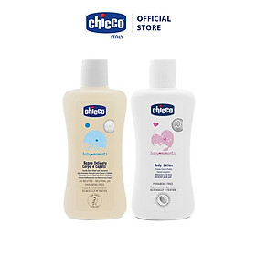 Combo 2 Sữa tắm gội chiết xuất Yến mạch 0M+ Chicco 200ml & Sữa dưỡng thể chiết xuất Hạnh nhân Chicco 200ml