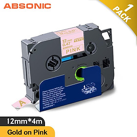 Băng băng satin 12 mm absonic cho anh trai RE34 RN34 R234 RW34 R231 Tương thích nhãn cassette cho anh em PT-H110 Maker Label Maker: Gold on Pink