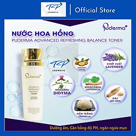 Nước Hoa Hồng PUDERMA ADVANCED REFRESHING BALANCE TONER: làm sạch lớp trang điểm, bụi bẩn, dầu thừa trên da, giúp làm se khít lỗ chân lông, đồng thời cung cấp độ ẩm và dưỡng chất cho da, mang lại làn da trắng, mịn màng.