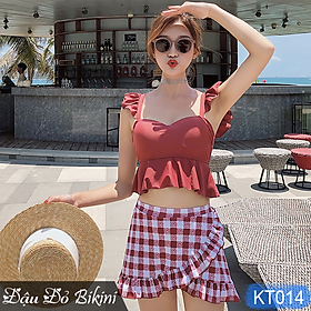 Bikini 2 mảnh, đồ bơi nữ chất bơi lycra lạnh cao cấp, dáng áo croptop có gọng đệm, quần váy cách điệu nữ tính,  | KT014