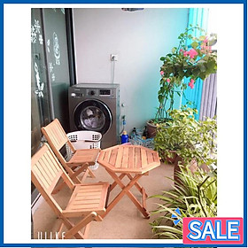 Mua Bộ Bàn Ghế Gấp Gọn Ngồi Ban Công GỖ TỰ NHIÊN Sân Vườn Hành Lang  Cafe  Bàn ăn ( 1 Bàn 2 Ghế )