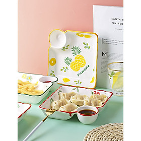 Mua Khay sứ vuông có ngăn nước chấm họa tiết nhẹ nhàng dùng được trong lò vi sóng- họa tiết cherry