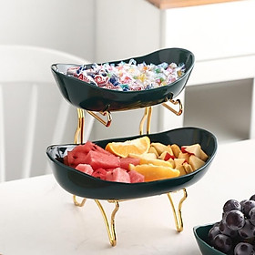 Mua KHAY ĐỰNG SALAD  BÁNH KẸO HOA QUẢ 2 TẦNG BẰNG SỨ KHUNG KIM LOẠI MẠ VÀNG CAO CẤP  - VD154