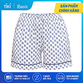 Quần đùi pyjama nữ ngắn lụa Satin hoạ tiết icon iBasic HOMW028B