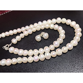 Set bộ chuỗi ngọc trai tặng kèm hoa tai nụ chế tác bạc Ytalia