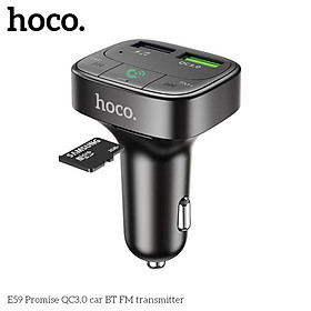 Tẩu sạc ô tô qc3.0 Hoco DF59 2 cổng sạc usb- cốc sạc oto kết nối bluetooth nghe nhạc FM hỗ trợ thẻ nhớ cho xe hơi  -  hàng chính hãng