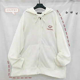 VIDEO ẢNH THẬT Áo Khoác Nỉ Ngoại MOON PINK PLANTE - Chống Nắng Mùa Thu Đông p- - Kiểu Hoodie Có Khóa Kéo