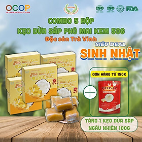 Combo 5 hộp Kẹo dừa sáp VICOSAP vị phô mai kem kẹo mềm dẻo ít đường đặc sản Trà Vinh